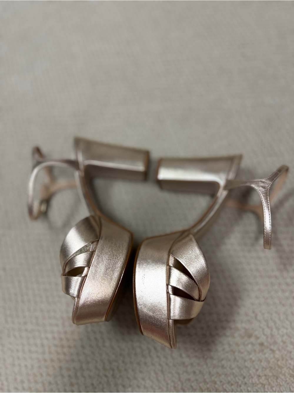 Schutz Keefa Gold Platform Sandals with Ankle Strap - Picture 2 of 5